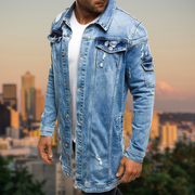 DAVEY - Zerrissene mittellange Denim-Jacke