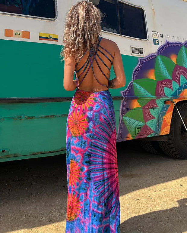 Layiah - Maxikleid mit Schnürung und Tie-Dye-Print